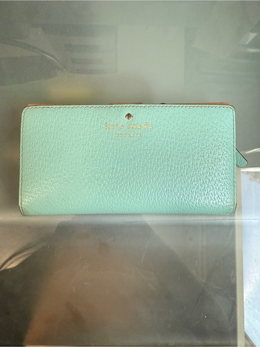 kate spade mint green pebbled leather zip-around wallet
